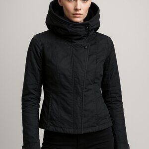 JNBY Women’s Black High Collar Jacket Size L Asymmetrical Zip Modern Minimalist